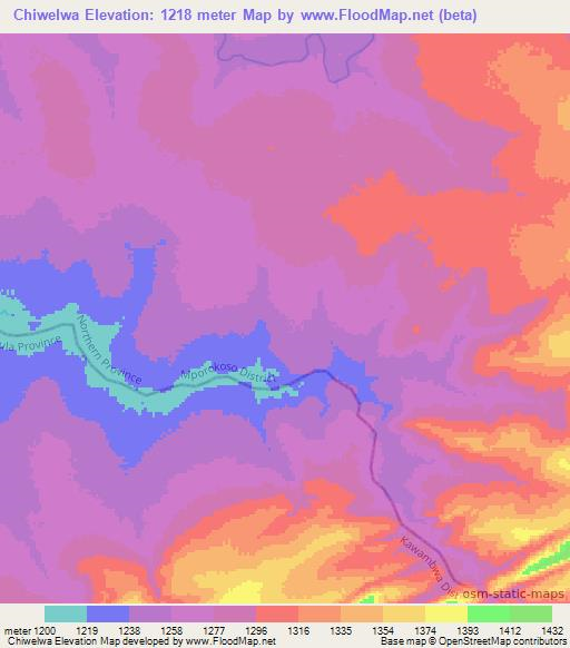 Chiwelwa,Zambia Elevation Map