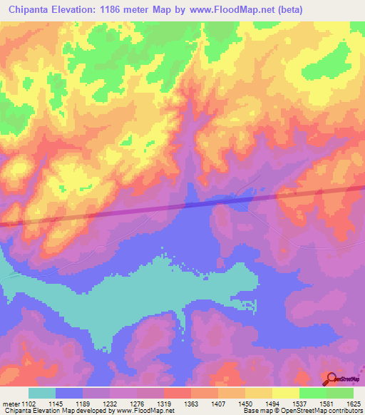 Chipanta,Zambia Elevation Map