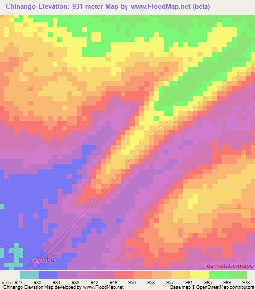 Chinango,Zambia Elevation Map