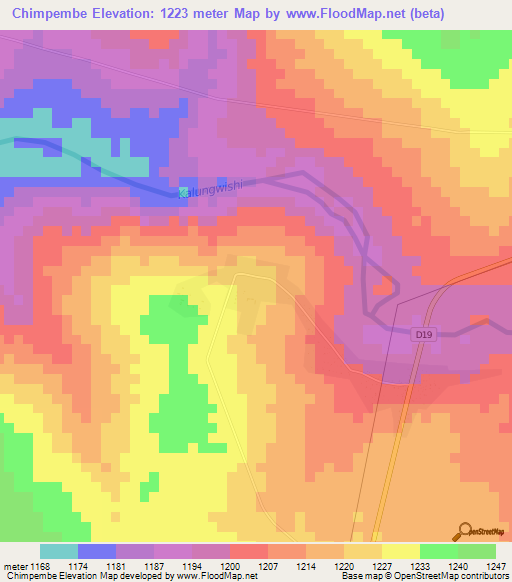 Chimpembe,Zambia Elevation Map