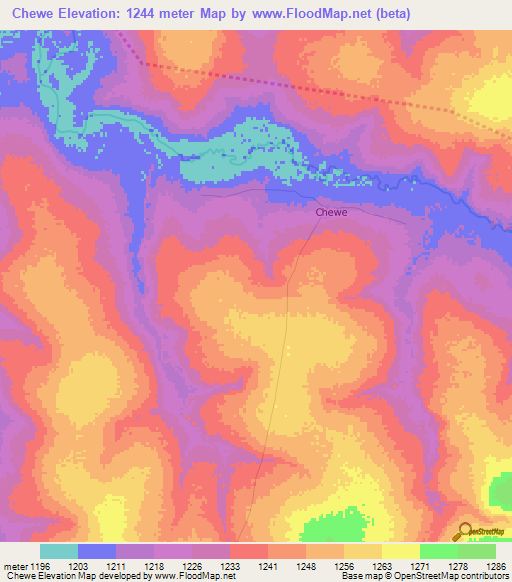 Chewe,Zambia Elevation Map