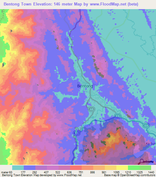 Bentong Town,Malaysia Elevation Map