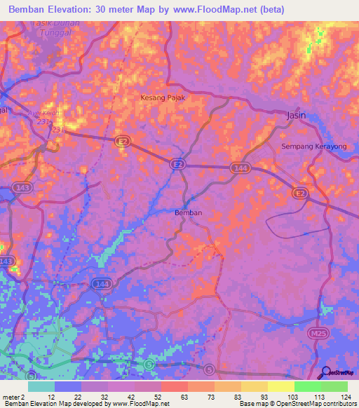 Bemban,Malaysia Elevation Map