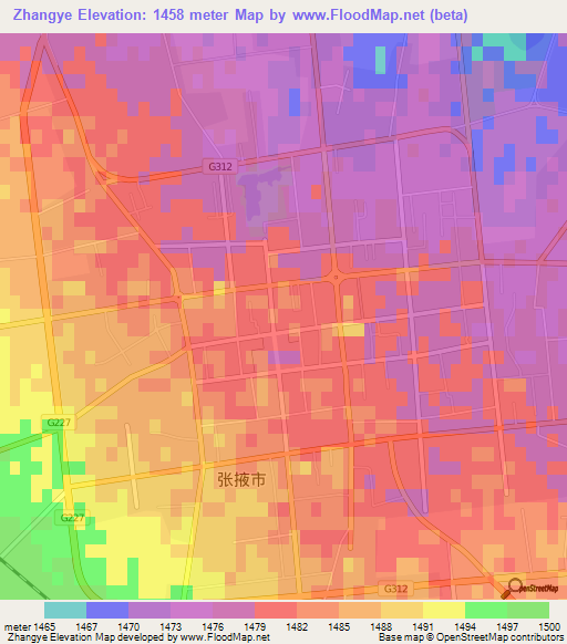 Zhangye,China Elevation Map