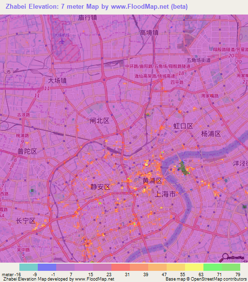 Zhabei,China Elevation Map