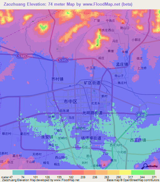 Zaozhuang,China Elevation Map