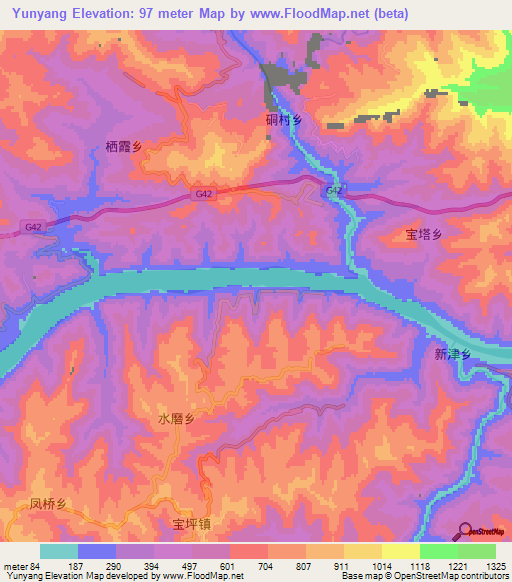 Yunyang,China Elevation Map