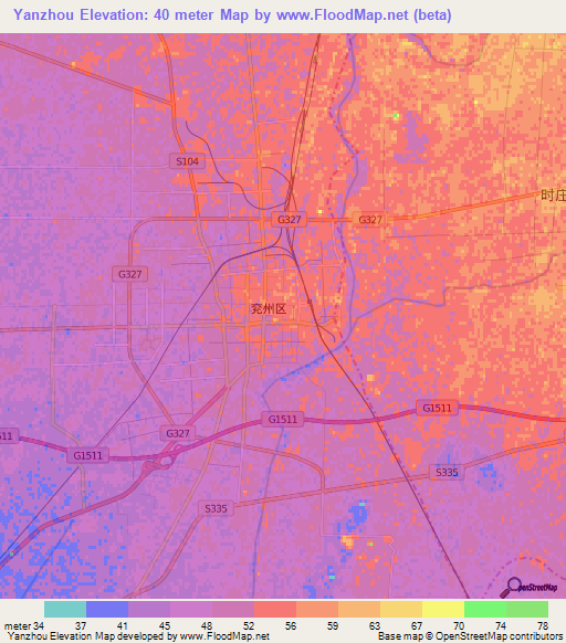 Yanzhou,China Elevation Map