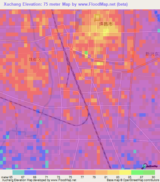 Xuchang,China Elevation Map