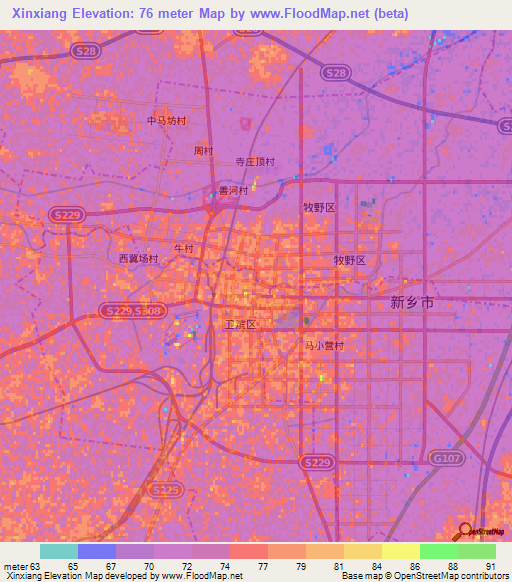 Xinxiang,China Elevation Map