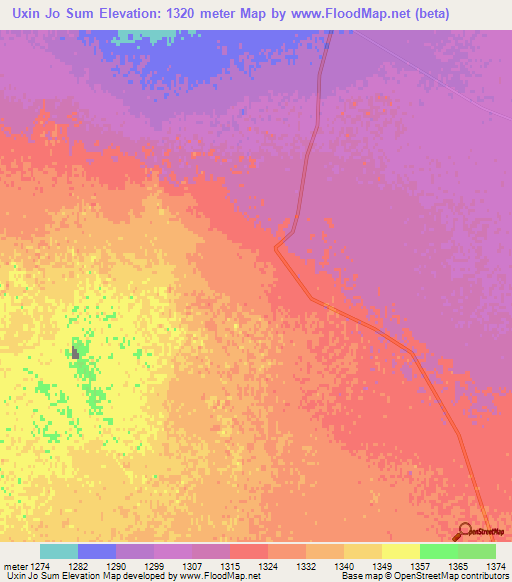 Uxin Jo Sum,China Elevation Map