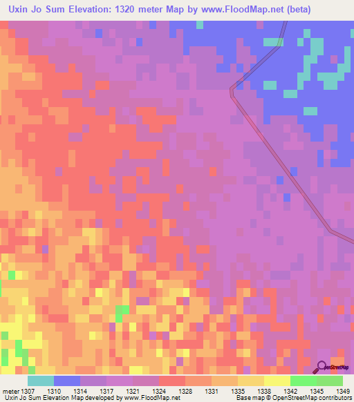 Uxin Jo Sum,China Elevation Map