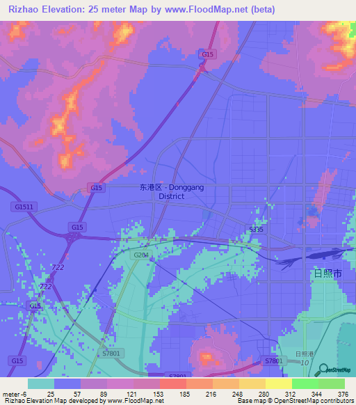 Rizhao,China Elevation Map