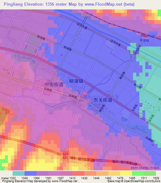 Pingliang,China Elevation Map