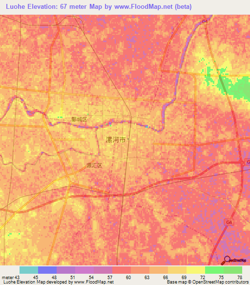 Luohe,China Elevation Map