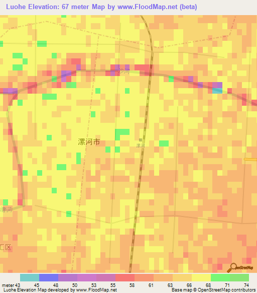 Luohe,China Elevation Map