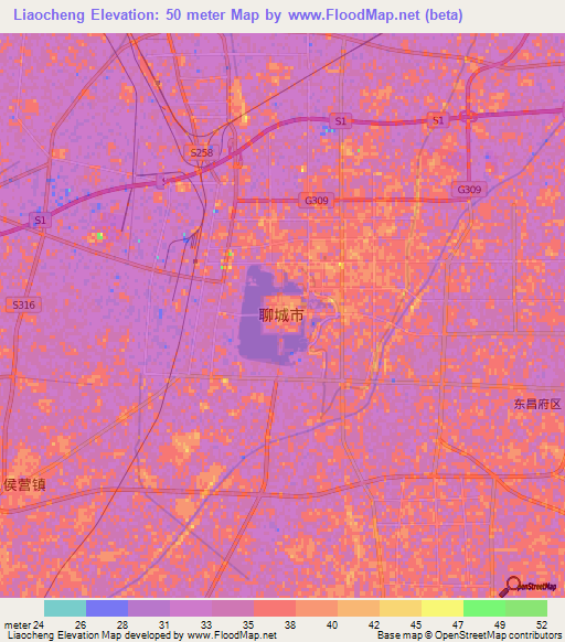 Liaocheng,China Elevation Map