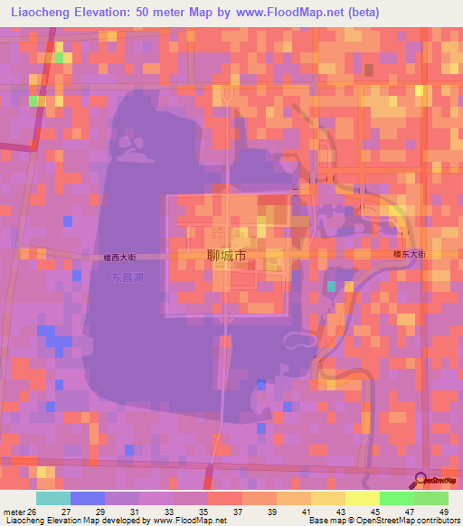 Liaocheng,China Elevation Map