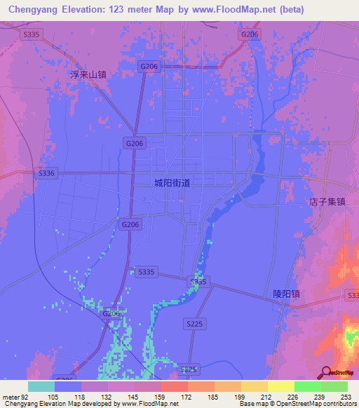 Chengyang,China Elevation Map