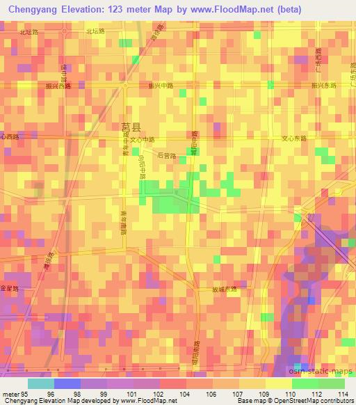 Chengyang,China Elevation Map