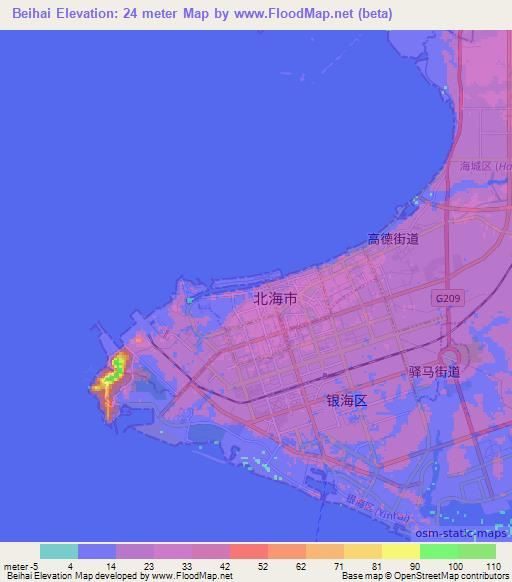 Beihai,China Elevation Map