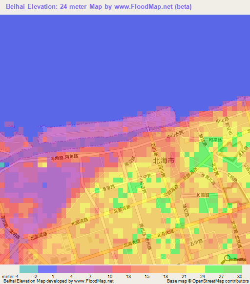 Beihai,China Elevation Map