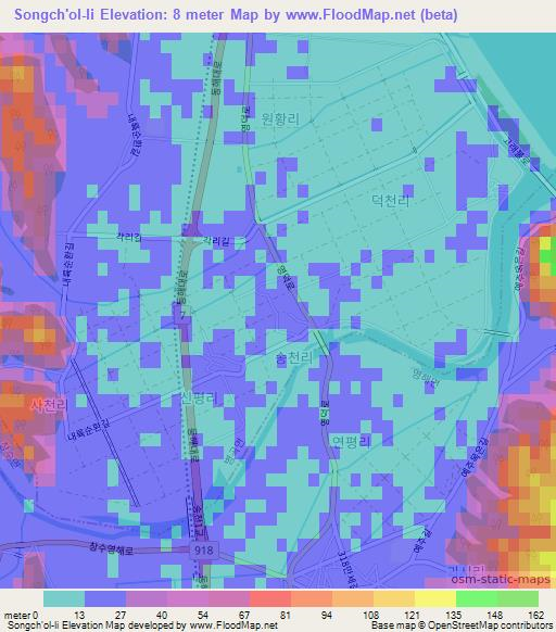 Songch'ol-li,South Korea Elevation Map