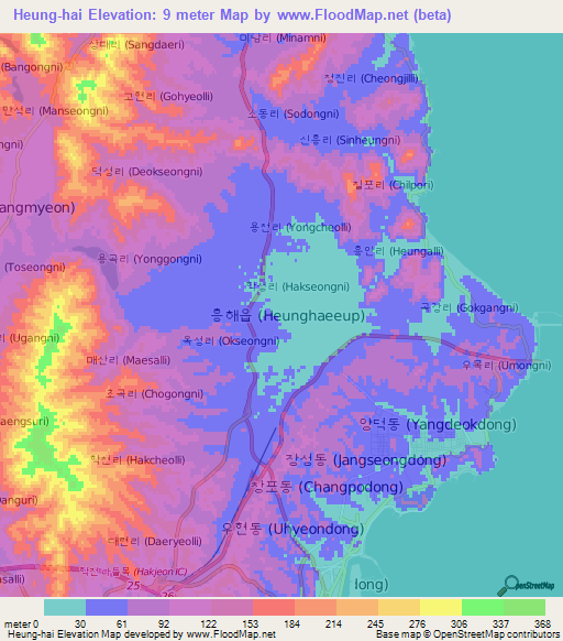 Heung-hai,South Korea Elevation Map