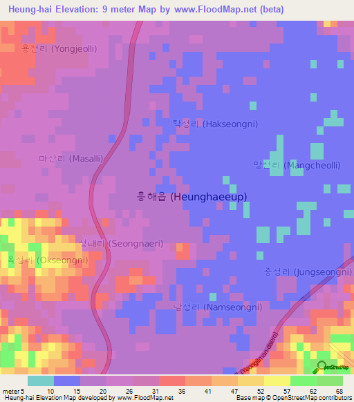 Heung-hai,South Korea Elevation Map