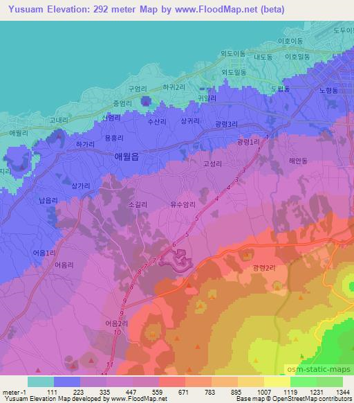 Yusuam,South Korea Elevation Map