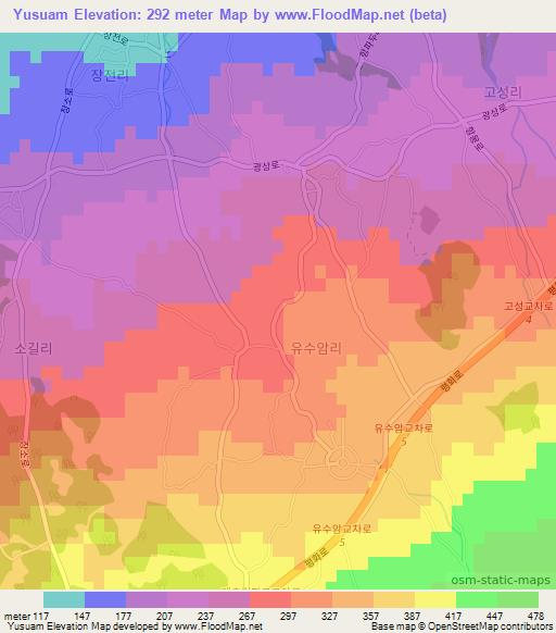 Yusuam,South Korea Elevation Map