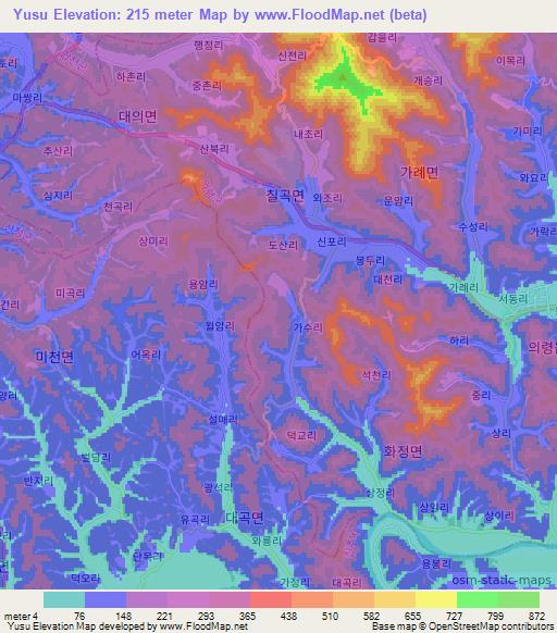 Yusu,South Korea Elevation Map