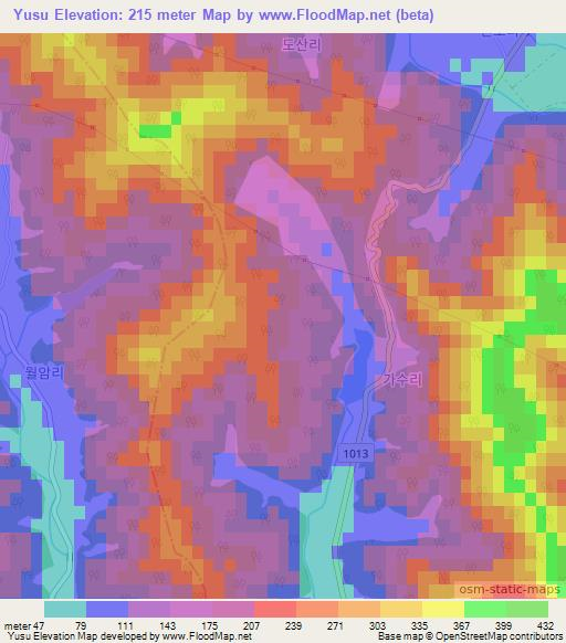 Yusu,South Korea Elevation Map