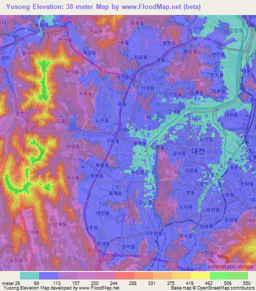 Yusong,South Korea Elevation Map