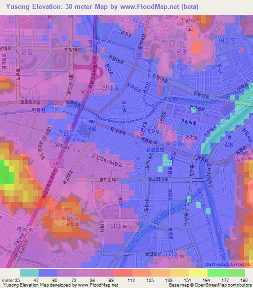 Yusong,South Korea Elevation Map