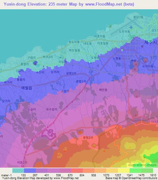 Yusin-dong,South Korea Elevation Map