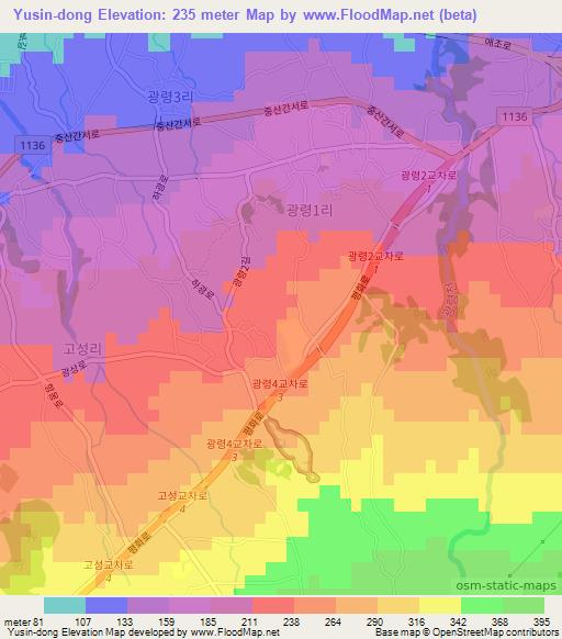 Yusin-dong,South Korea Elevation Map
