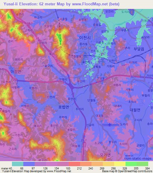 Yusal-li,South Korea Elevation Map