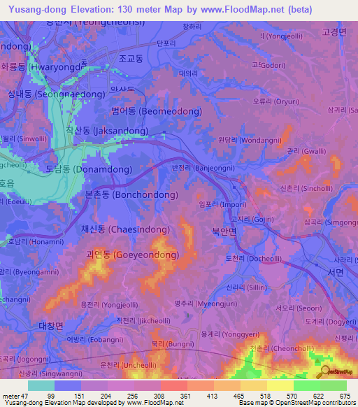 Yusang-dong,South Korea Elevation Map