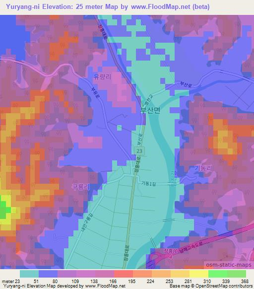 Yuryang-ni,South Korea Elevation Map