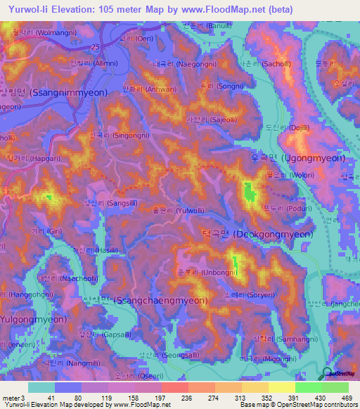 Yurwol-li,South Korea Elevation Map