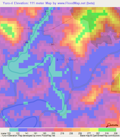 Yuro-ri,South Korea Elevation Map