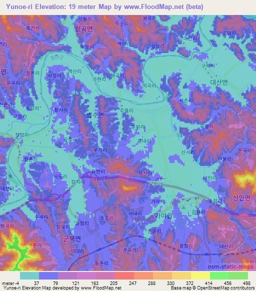 Yunoe-ri,South Korea Elevation Map