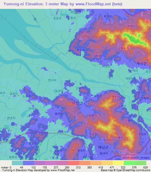 Yumong-ni,South Korea Elevation Map