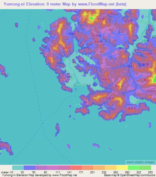 Yumong-ni,South Korea Elevation Map