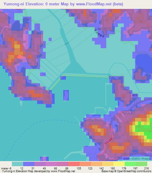 Yumong-ni,South Korea Elevation Map