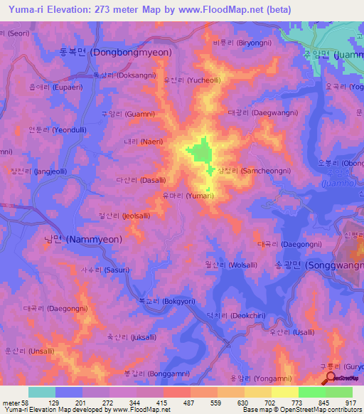 Yuma-ri,South Korea Elevation Map