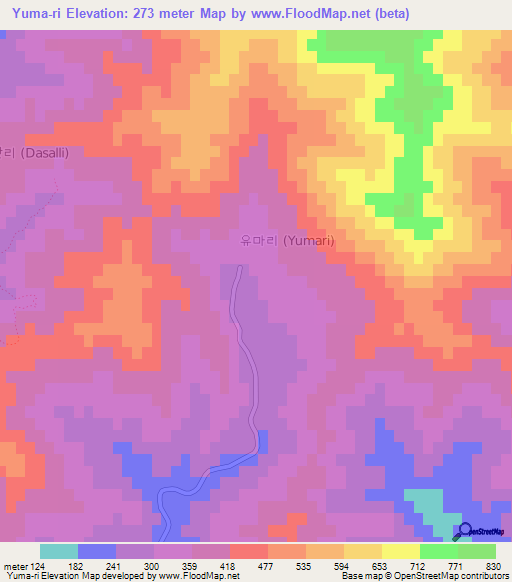 Yuma-ri,South Korea Elevation Map