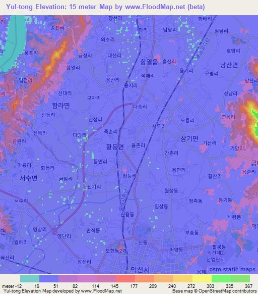 Yul-tong,South Korea Elevation Map