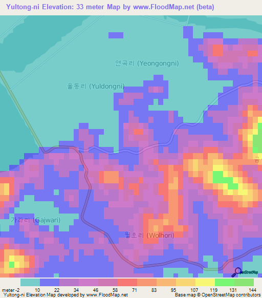 Yultong-ni,South Korea Elevation Map